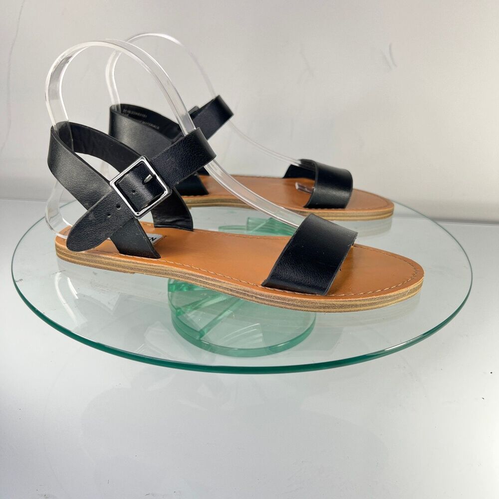 Steve Madden Zone Sandals Black Faux Vegan Leather Strap slingback